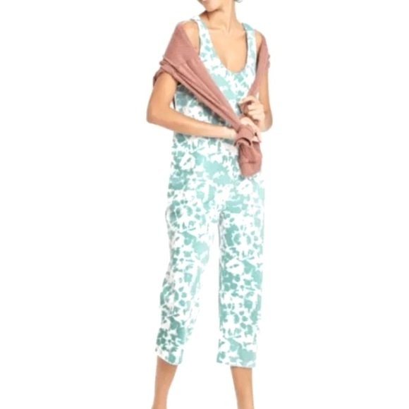 Colsie Blue Tie Dye Jumper Romper Crop Jumpsuit Fleece Lounge Casual Size Medium - Picture 1 of 12